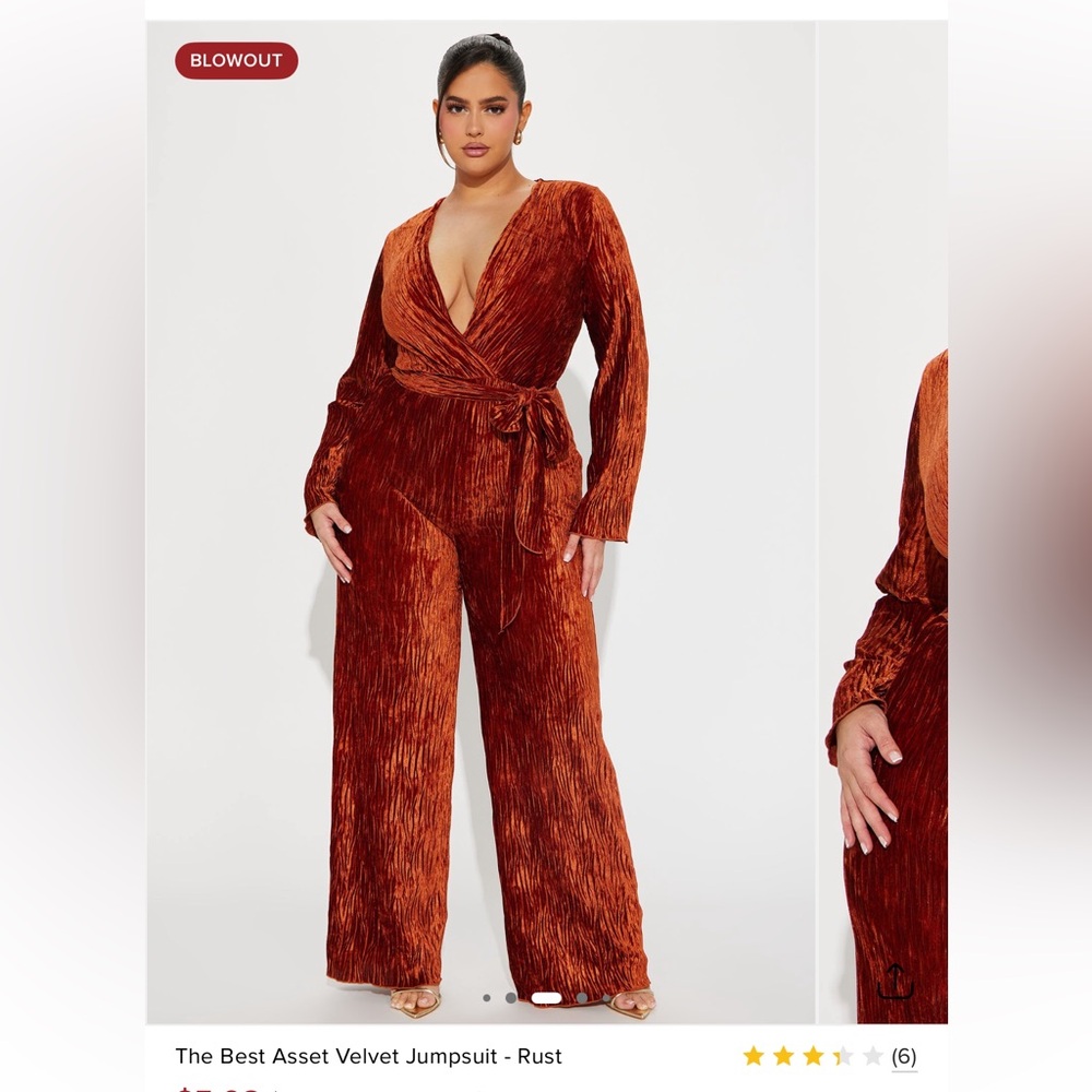 Burnt Orange Velvet Jumpsuit